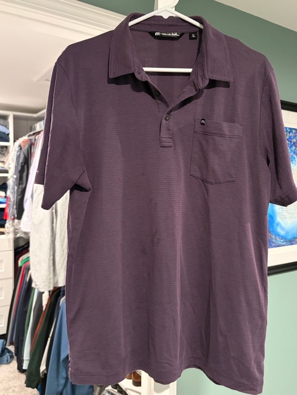 Travis Mathew Men's Deep Plum Polo with Chest Pocket
